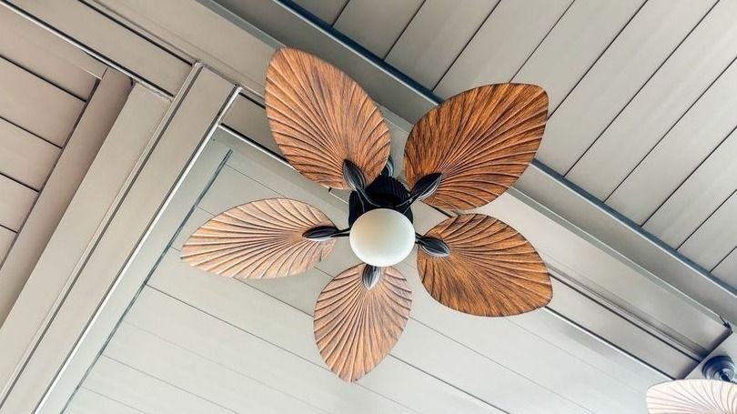 Wooden style modern electric ceiling fan installed by a professional electrician